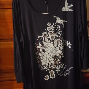 Antthony Midnight Blue Floral Long Sleeve Top